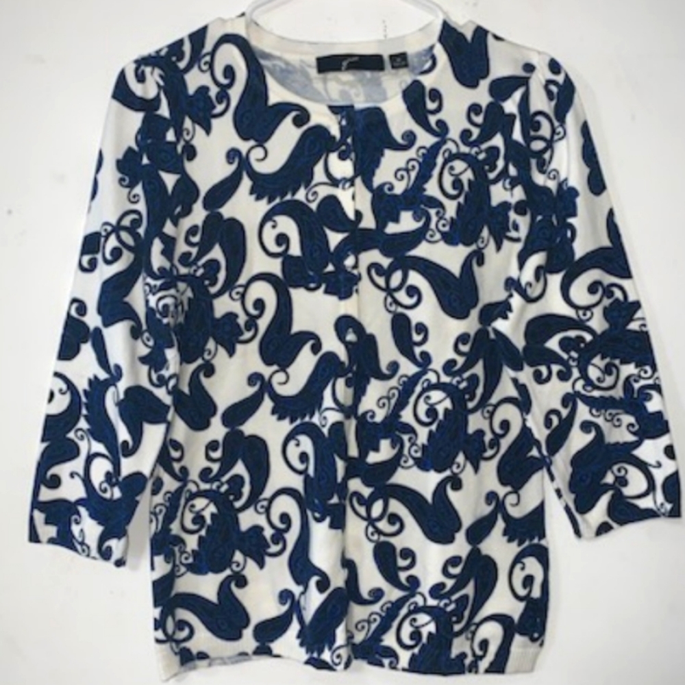 🌸- GNW sz Med Black & Blue Paisley Retro Inspired Cardigan‎